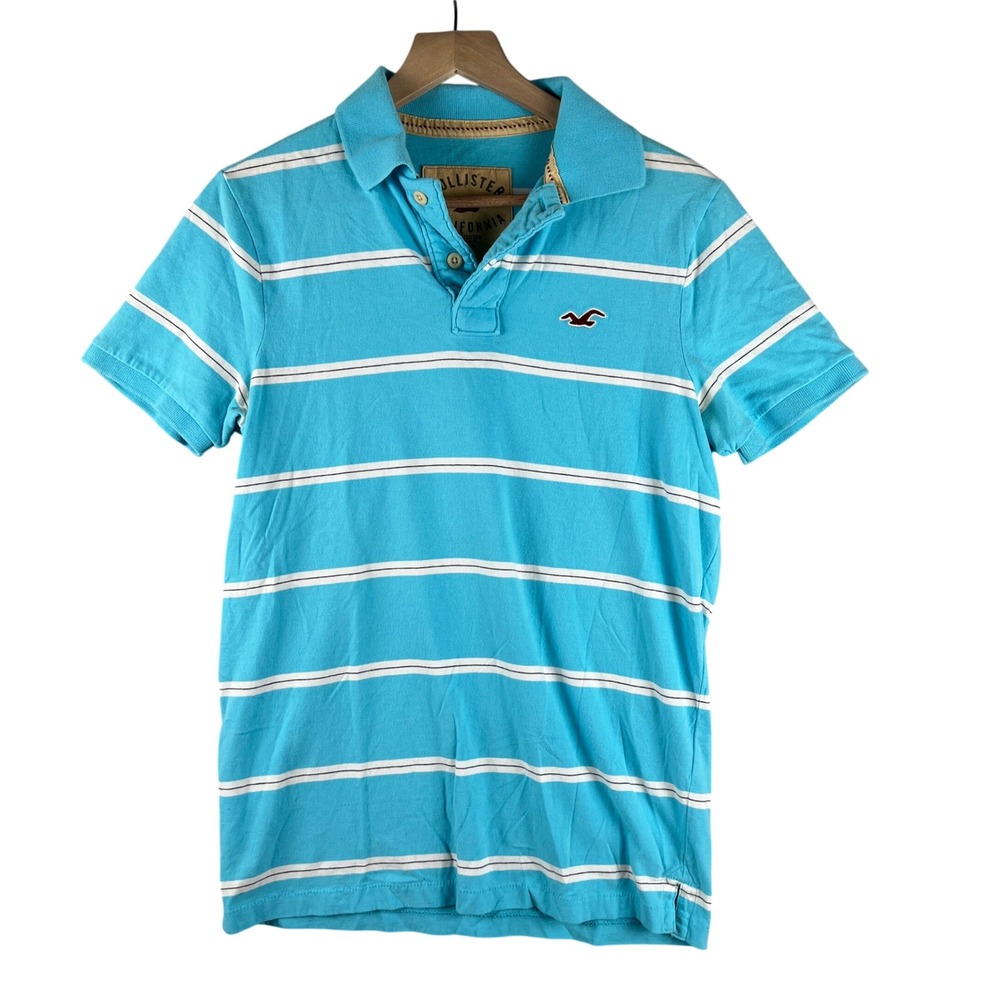 Hollister Mens Polo Shirt Large Blue Striped Casual Top